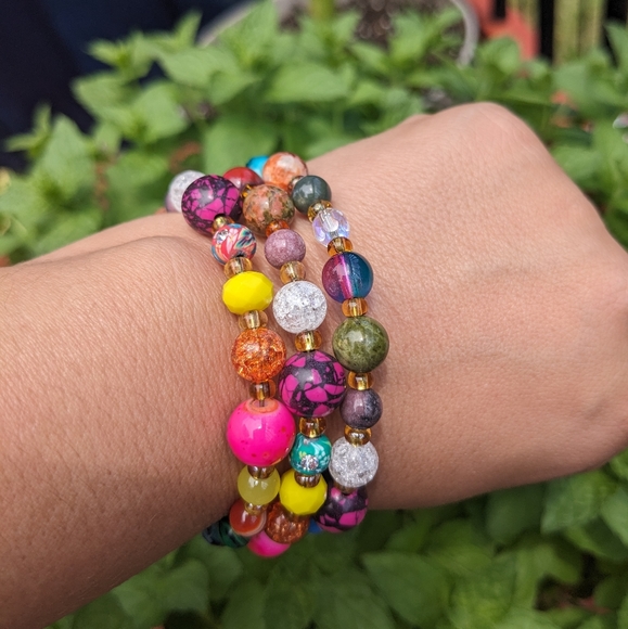 JASPER HOWLITE Crystals Bracelet Energy Gems Handmade Cute Glam Festival - Picture 7 of 8